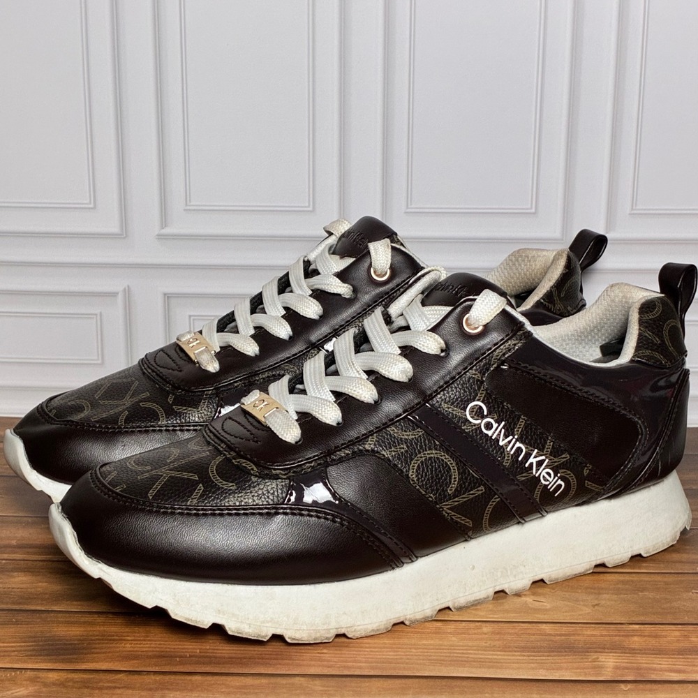 Calvin Klein Carlla-R Brown Monogram Logo Sneakers Womens 8M KCCARLLA-R